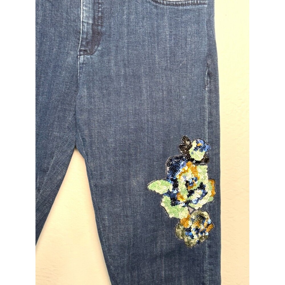 Anthropologie Pilcro Sequin Floral Embroidered Slim Boyfriend Jeans 28 Crop - Picture 6 of 16